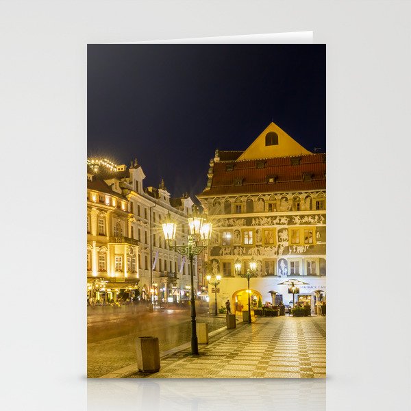 Evening bustle at the Old Town Square in Prague Stationery Cards