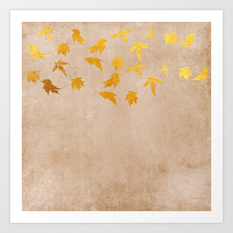Gold leaves on grunge background - Autumn Sparkle Glitter design Art Print  by Better HOME | Society6
