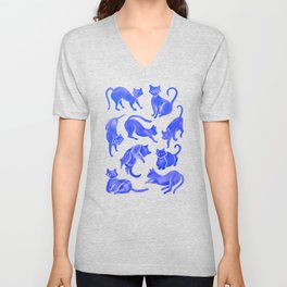 Cat Positions – Blue Palette V Neck T Shirt
