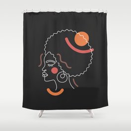 African woman in a line art style with abstract shapes. Dark background. Shower Curtain