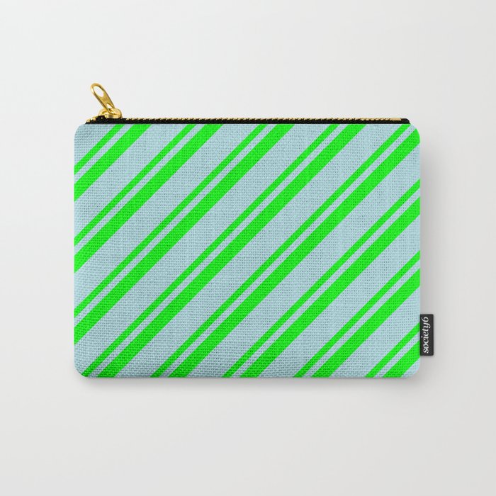Powder Blue and Lime Colored Stripes/Lines Pattern Carry-All Pouch