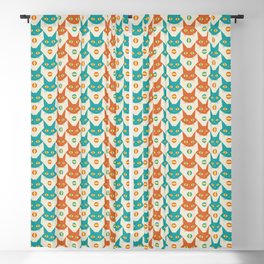 Retro Cat Pattern Vintage Cats Orange Teal Blackout Curtain