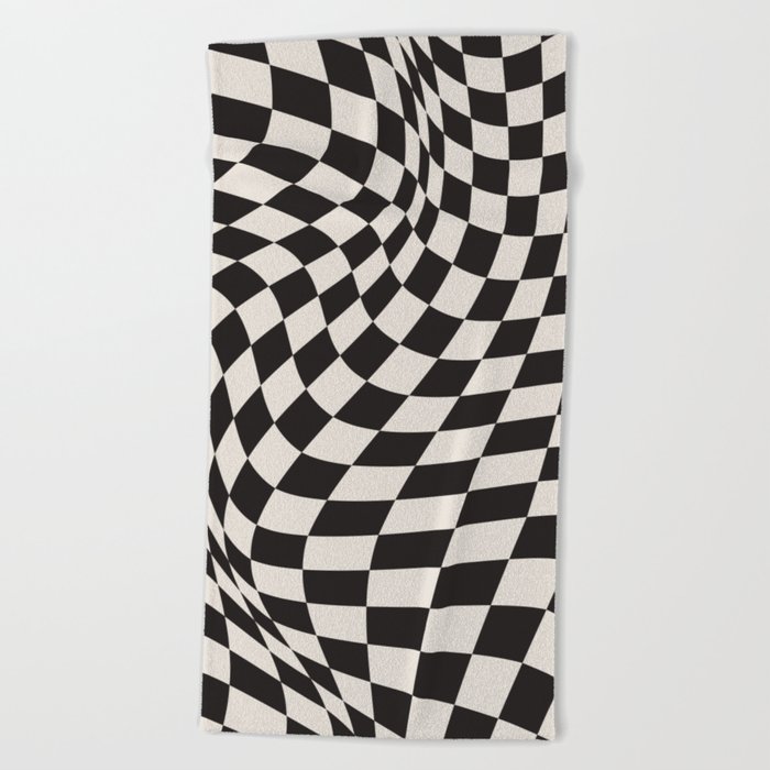 Abstract Black and Beige Checkered Pattern Beach Towel by Artesty Prints