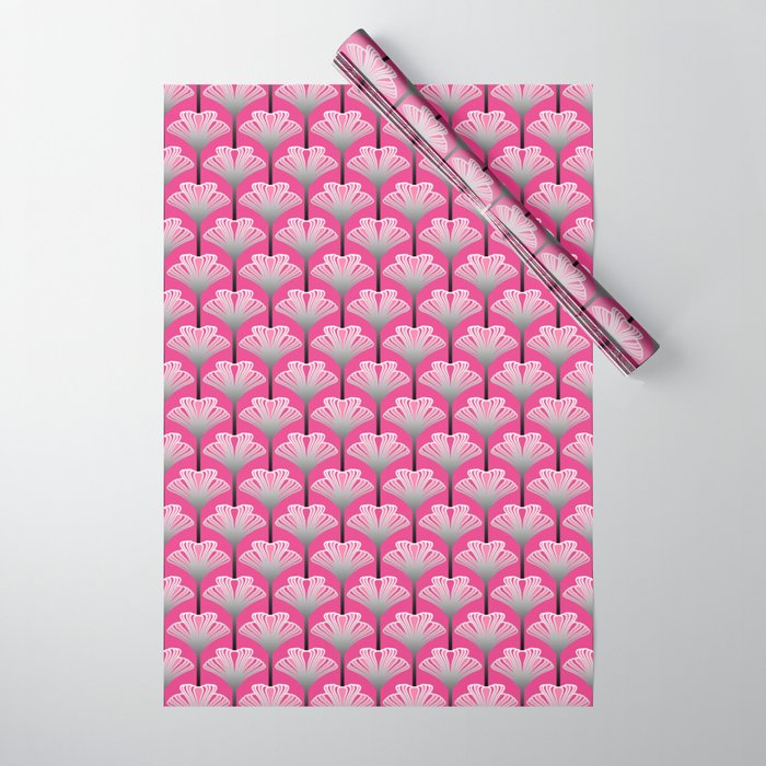 Art Deco Lily Fuchsia Pink and Silver Gray Wrapping Paper by mm