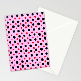 Watercolor Hand Drawn Pink And Black Polka Dot Pattern,Retro,Cute,Dotted,Polkadot, Stationery Card