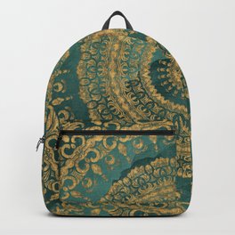 Emerald Green and Gold Mandala Backpack | Moroccan, Chic, Octaviasoldani, Floral, Filigree, Watercolor, Boho, Frenchantique, Tile, Emeraldgreen 