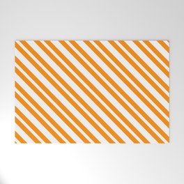 [ Thumbnail: White & Dark Orange Colored Stripes/Lines Pattern Welcome Mat ]