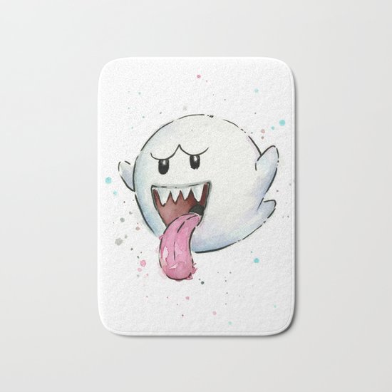 Boo Ghost Mario Watercolor Videogame Geek Painting Bath Mat