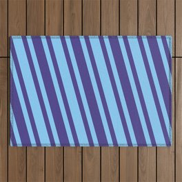 [ Thumbnail: Dark Slate Blue and Light Sky Blue Colored Lines Pattern Outdoor Rug ]