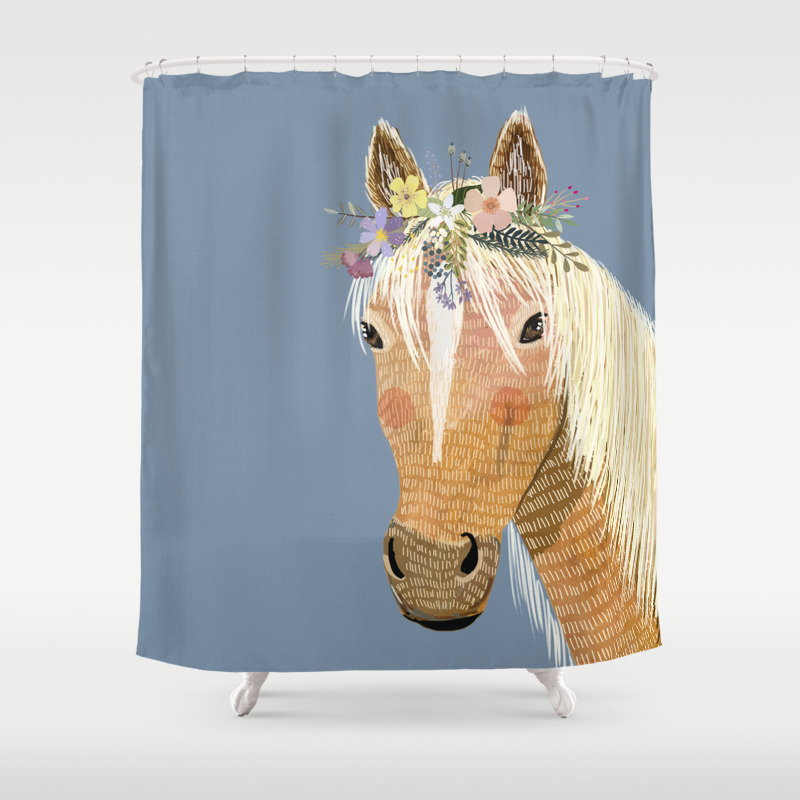 Watercolor Horse Shower Curtain for the Bathroom Rural Farm Animals Horses 