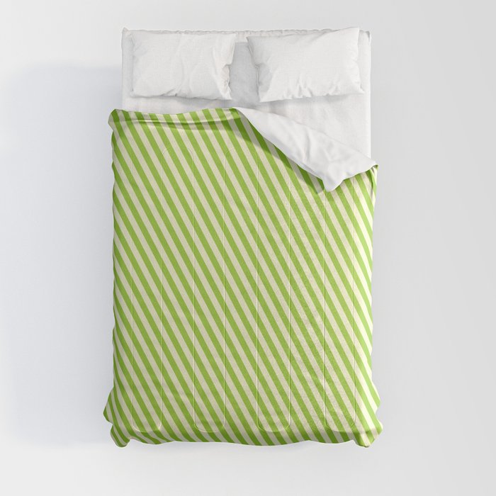 Green and Light Yellow Colored Lined Pattern Comforter