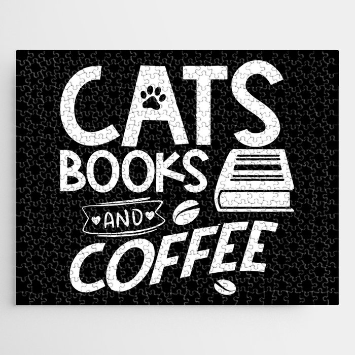 Cats Books Coffee Quote Bookworm Reading Typographic Saying Jigsaw Puzzle