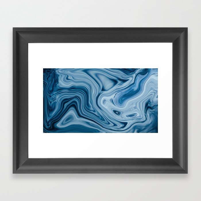 Splash of Blue Swirls, Digital Fluid Art Graphic Design Framed Art Print