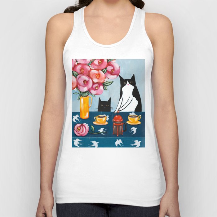 Cats and French Press Coffee Tank Top