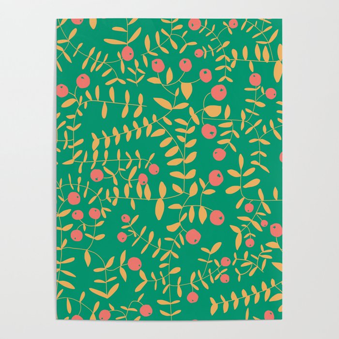 Block print berries bright green Poster