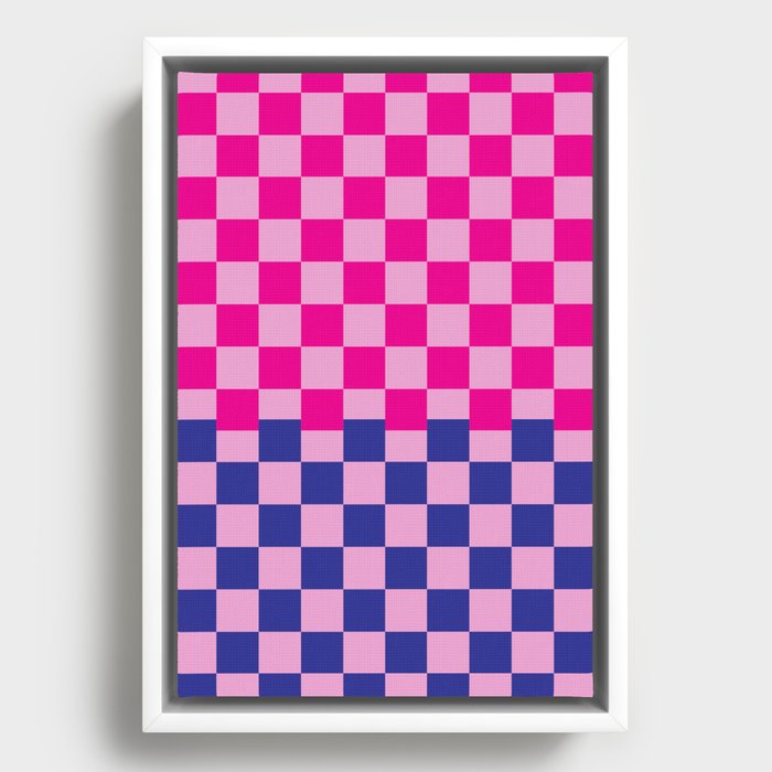 Retro Neon Checker in Pink and Blue Framed Canvas
