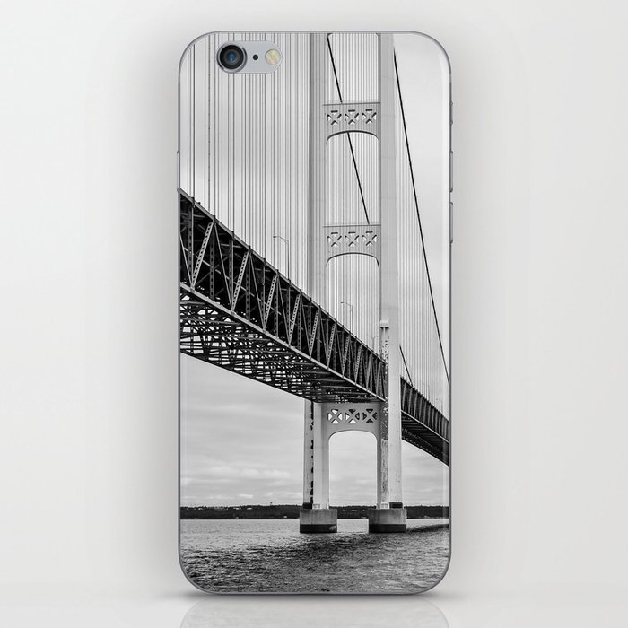 Mackinac Bridge, black and white photography iPhone Skin