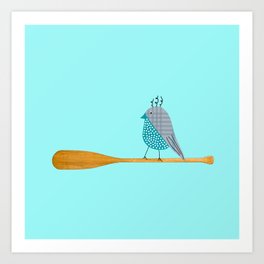 Bird On Paddle Blue Art Print