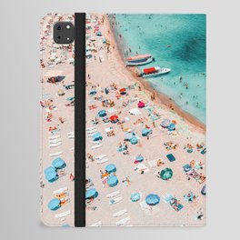 Ocean Pastel Aerial Beach Print, Beach Waves Art Print, Aerial Summer Pastel Beach Print, Beach Photography, People Umbrellas Art Print iPad Folio Case
