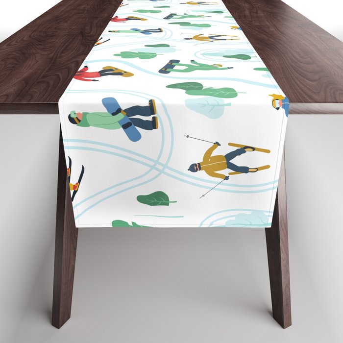 Skiers from Top View Table Runner