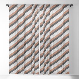 [ Thumbnail: Light Grey, Sienna, and Black Colored Striped/Lined Pattern Sheer Curtain ]