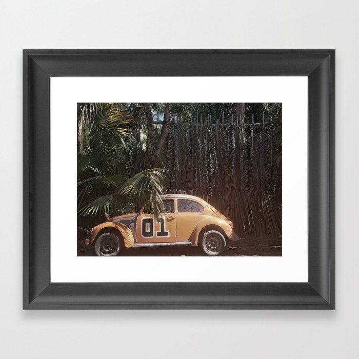 Vintage Car and Palm Tree Framed Art Print