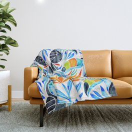 Tropical Toucans – Blue Leaves Throw Blanket