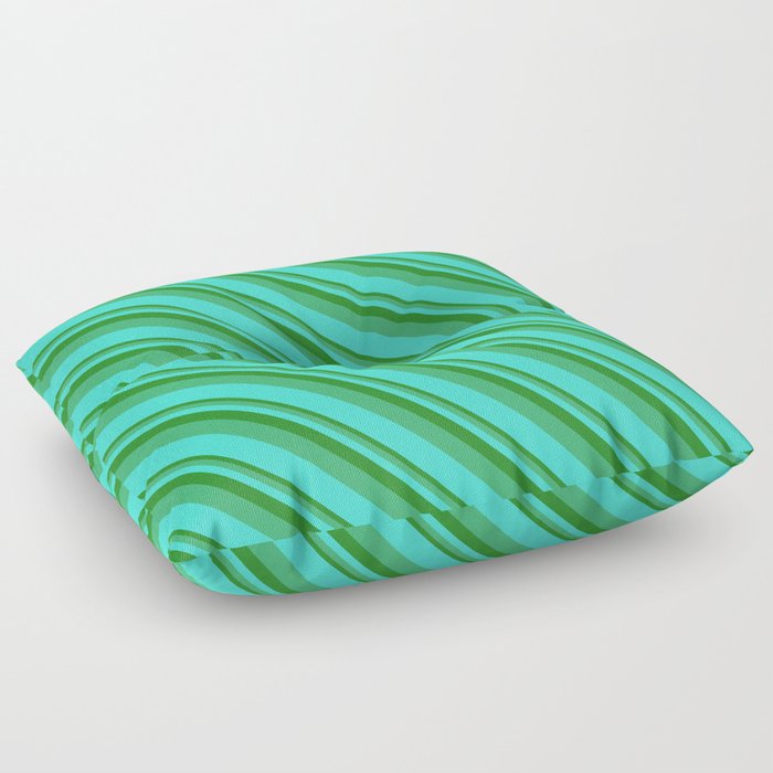 Forest Green, Sea Green & Turquoise Colored Lined Pattern Floor Pillow