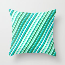 [ Thumbnail: Dark Turquoise, Sea Green, Aquamarine, and Mint Cream Colored Striped/Lined Pattern Throw Pillow ]