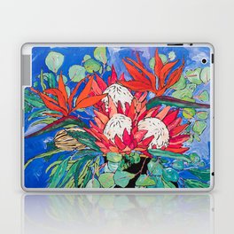 Tropical Protea Bouquet with Toucans in Greek Horse Urn on Ultramarine Blue Laptop Skin