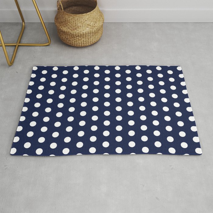 Navy Blue Polka Dots Minimalist Line Drawing Rug by Beautiful Homes USA