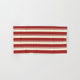 [ Thumbnail: Beige & Brown Colored Pattern of Stripes Hand & Bath Towel ]