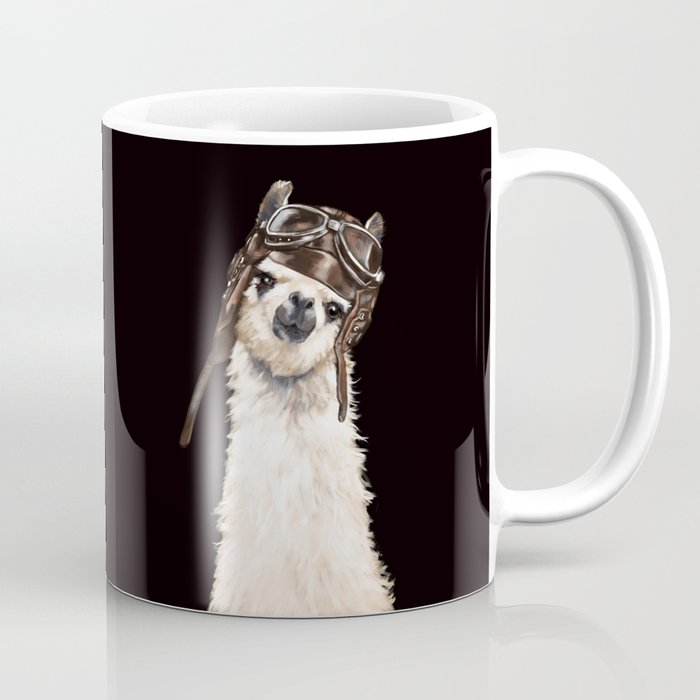 Cool Pilot Llama in Black Coffee Mug