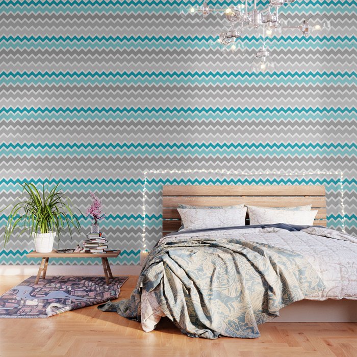 Grey and store turquoise wallpaper