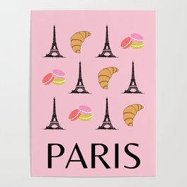 Paris Eiffel Tower Retro Modern Pink Art Decor Illustration  Poster