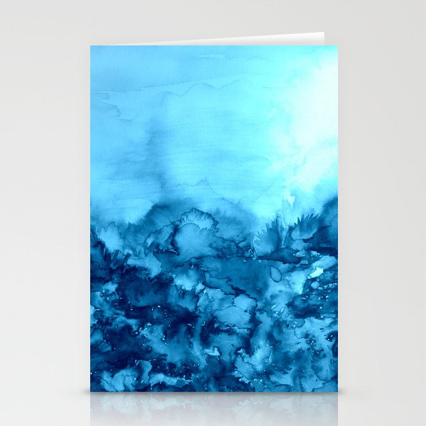 INTO ETERNITY, TURQUOISE Colorful Aqua Blue Watercolor Painting Abstract Art Floral Landscape Nature Stationery Cards