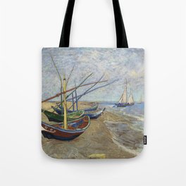 Fishing Boats on the Beach at Saintes-Maries, Vincent van Gogh Tote Bag