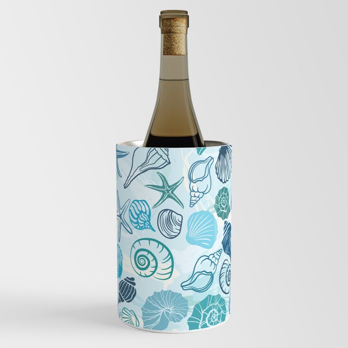 Seashells And Blue Summer Waves Wine Chiller
