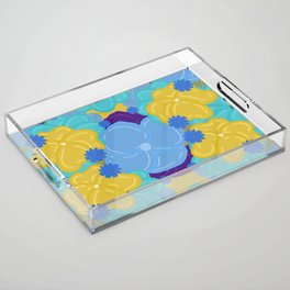 Gold & Blue Flowers Pattern Acrylic Tray