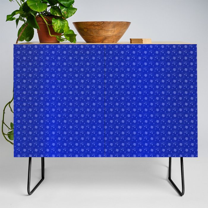 Blue Silk Metallic Floral Modern Collection Credenza