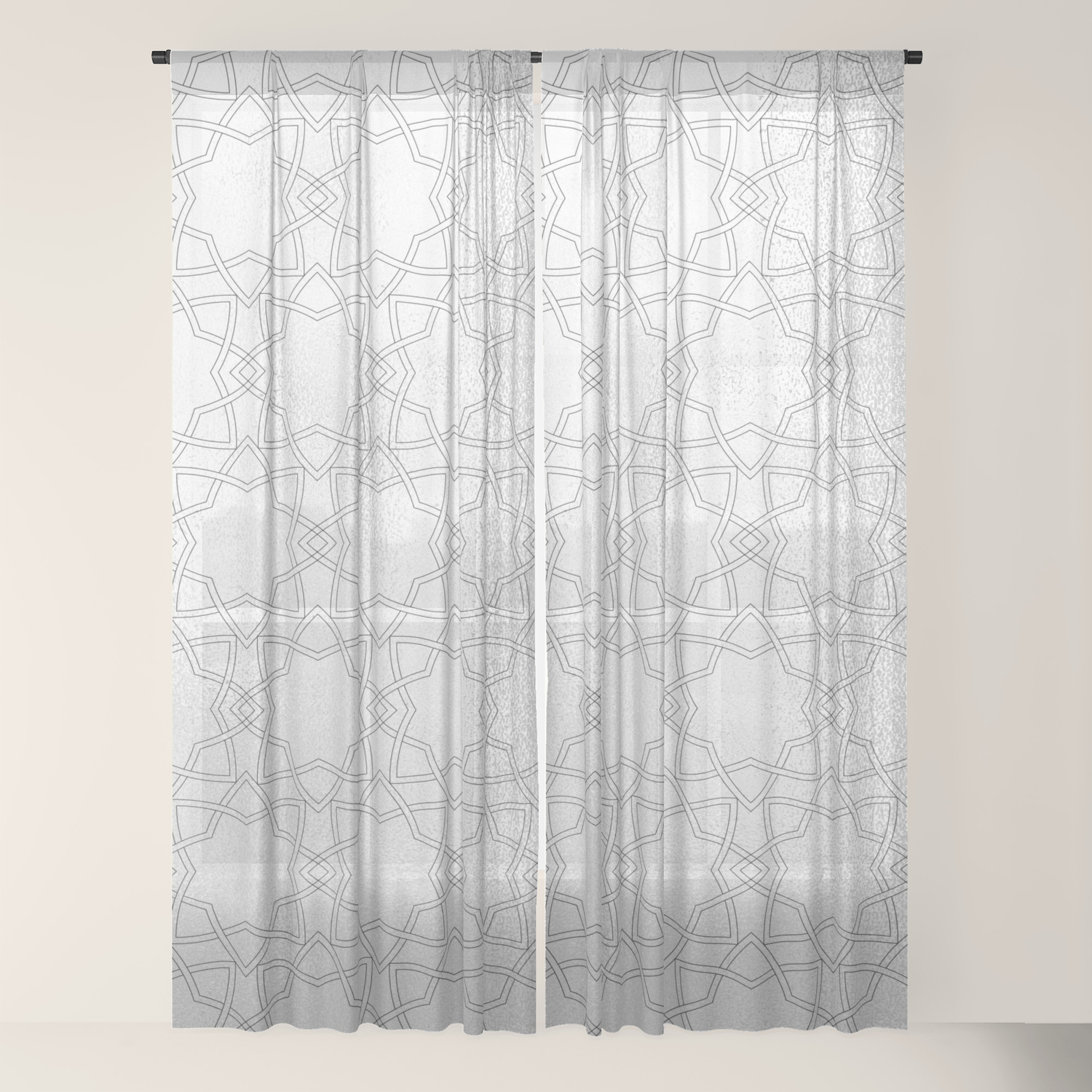 Silver And Gray Geometric Pattern Metallic Look Sheer Curtain By