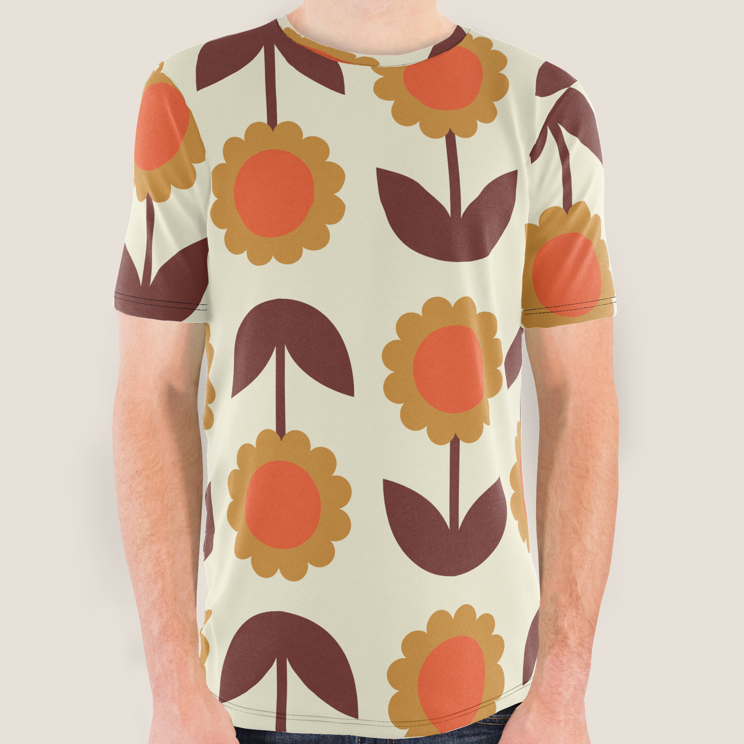 retro 70s wallpaper flowers all over graphic tee by junejournal