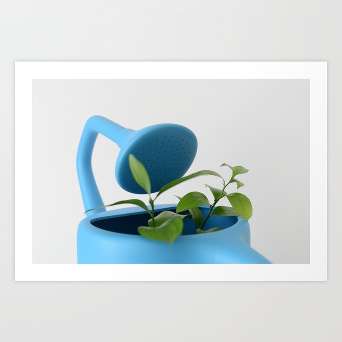 The Uncomfortable watering can and leaves Art Print