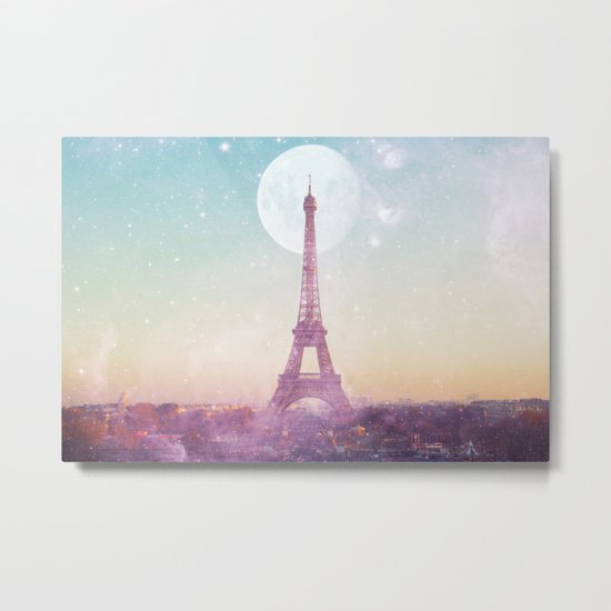 I LOVE PINK PARIS EIFFEL TOWER - Full Moon Universe Metal Print