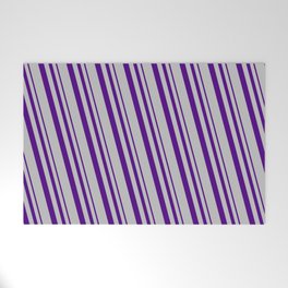 [ Thumbnail: Indigo and Grey Colored Pattern of Stripes Welcome Mat ]