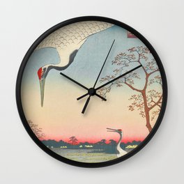 Red-crowned Crane Vintage Ukiyo-e Japanese Art Wall Clock