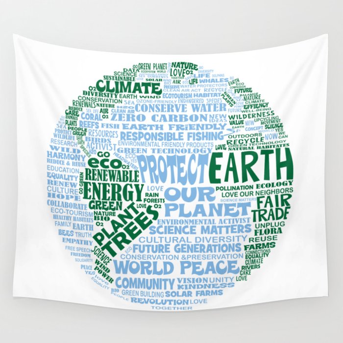 Protect Earth Word Bubble Wall Tapestry