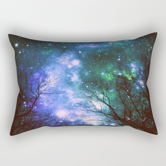 Black Trees Violet Green Space Rectangular Pillow