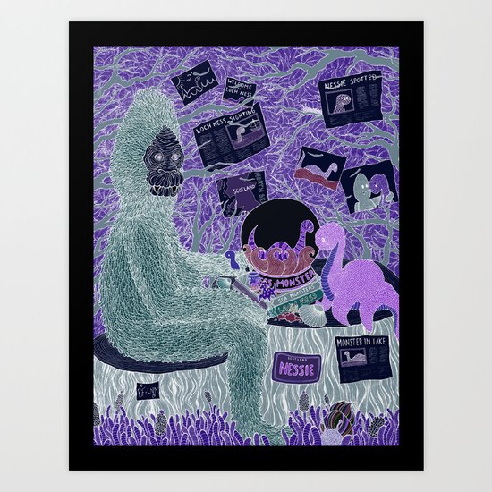 Sasquatch Hearts Nessie Art Print