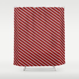[ Thumbnail: Brown, Dark Red & Dark Grey Colored Lines/Stripes Pattern Shower Curtain ]